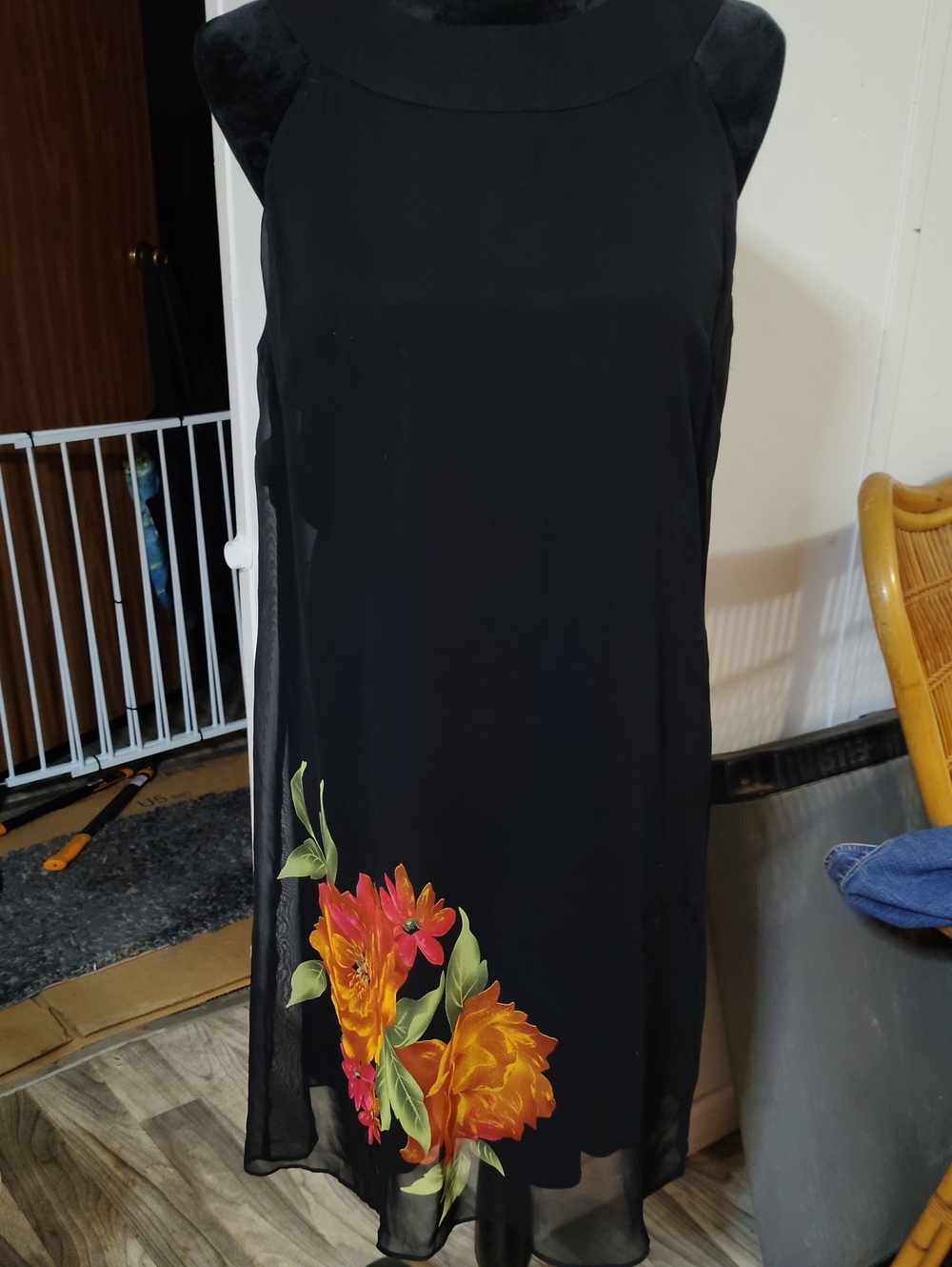 MSK Black Midi Dress with Orange and Pink Floral Hem